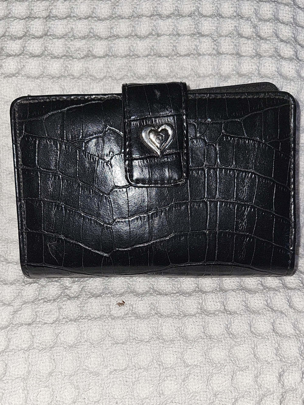 Brighton Black Croc-Embossed Women’s Wallet with Heart Accent